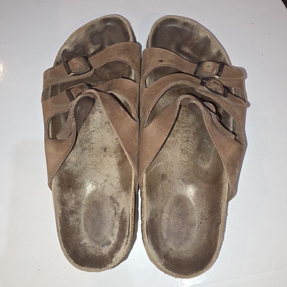 BIRKENSTOCK FLORIDA 9L 7M Brown Distressed Leather Triple Buckle Summer Sandals - Picture 8 of 12